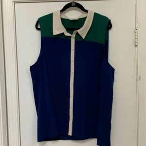 Blue and Green Sleeveless Blouse